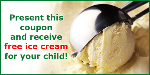 Present this coupon and receive free ice cream for your child!